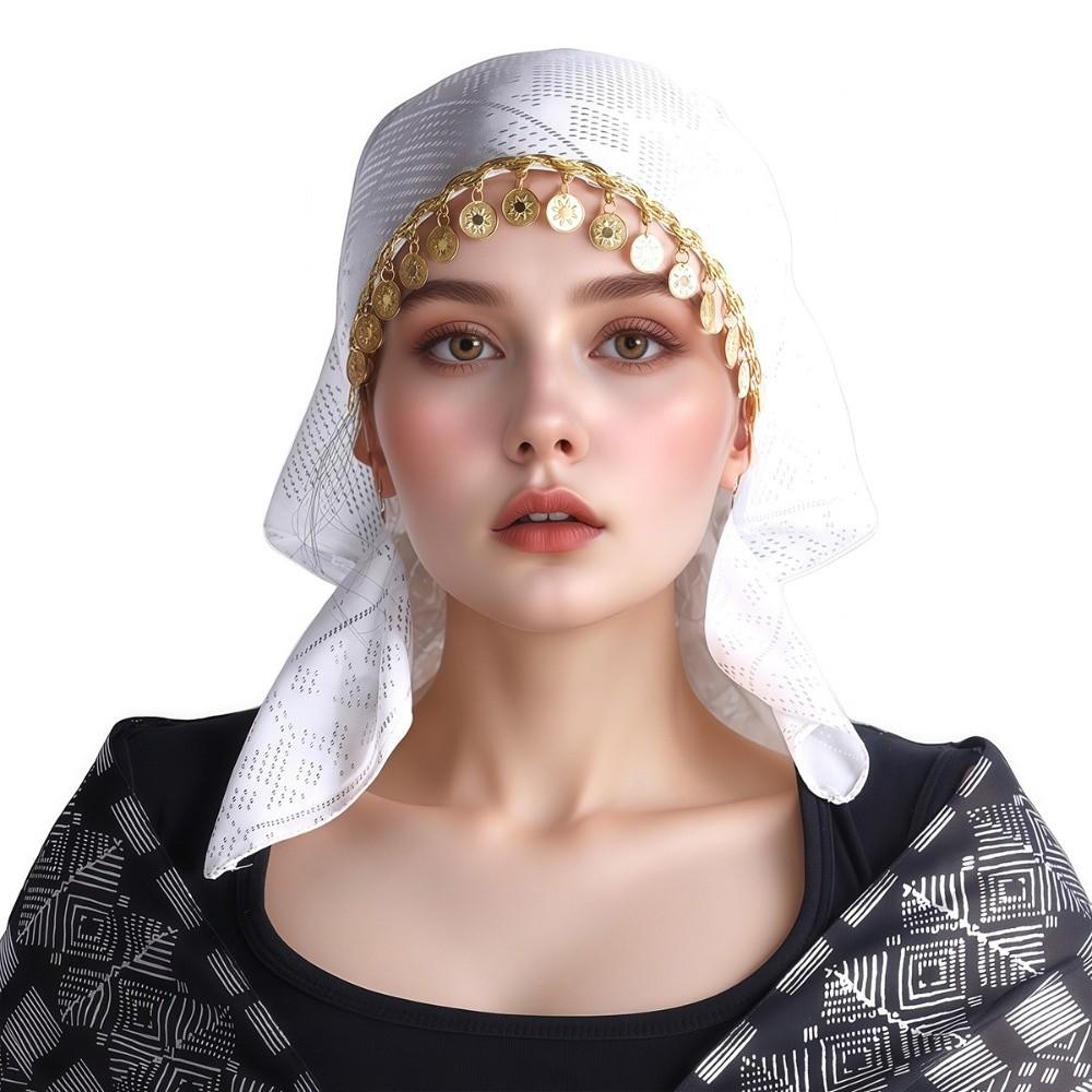 Floral Print Golden Beaded Hijab Breathable Elegant Turban Hat Fashion Triangle Headscarf Eid Gift