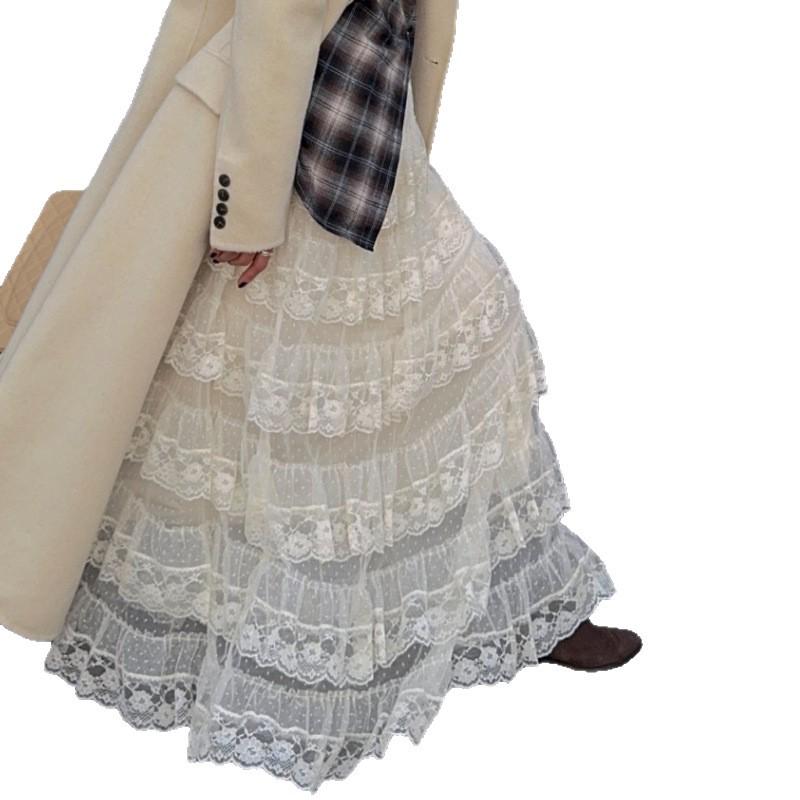 2026 Early Spring Sweet Lace Mesh Layered High Waist Skirt for Women