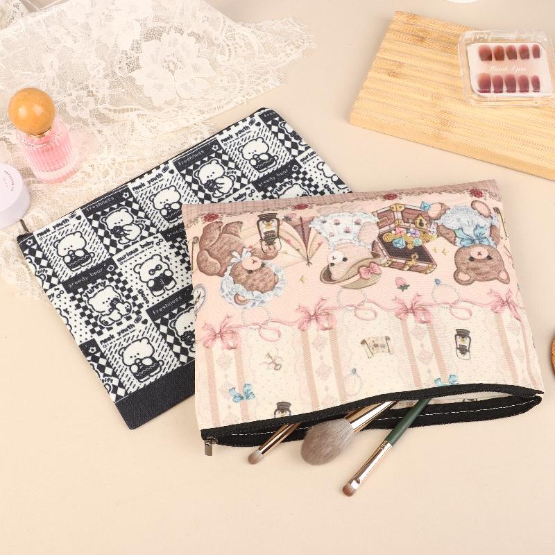 Cute Little Bear Cosmetic Bag Cartoon Canvas Makeup Bag Large Capacity Travel Toiletry Bag Clutch Bag For Girl Gifts