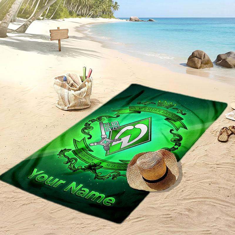 Telo Mare Personalizzato Stampato Werder Bremen FC Logo Calcio Supporto Nome Testo Personalizzato Asciugamano Assorbente Per Sport Viaggio Regalo Speciale