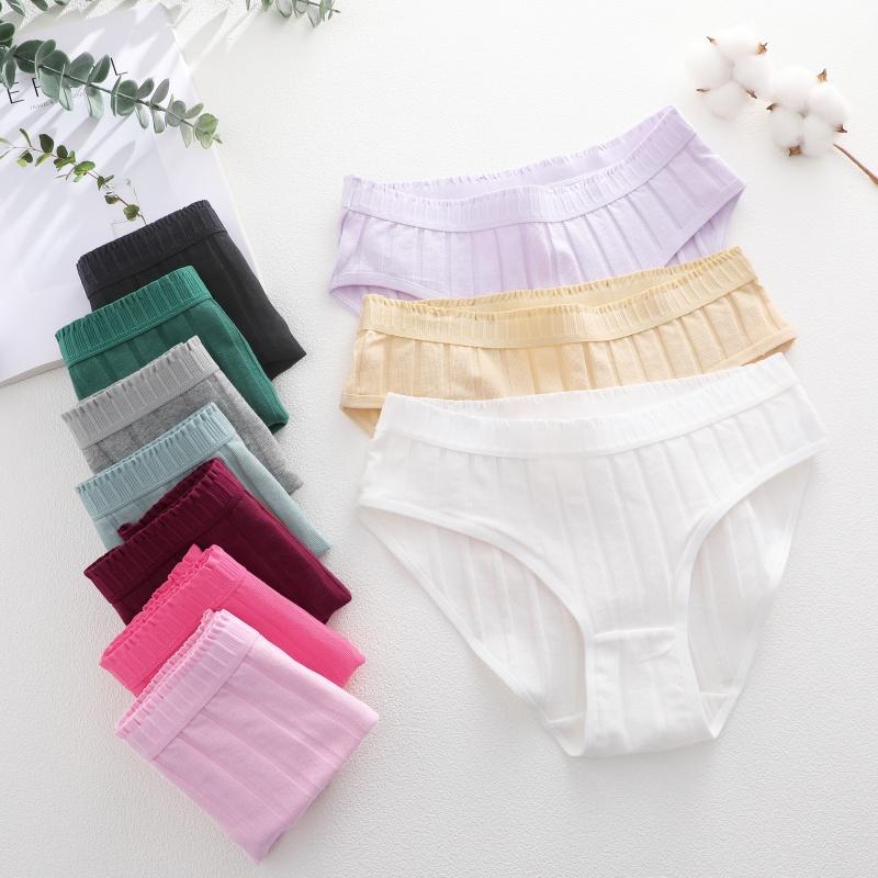 Women Seamless Cotton Crotch Panties Summer Dopamine Briefs Underwear Solid Color Breathable Elastic Sexy Stripe Lingerie Spring