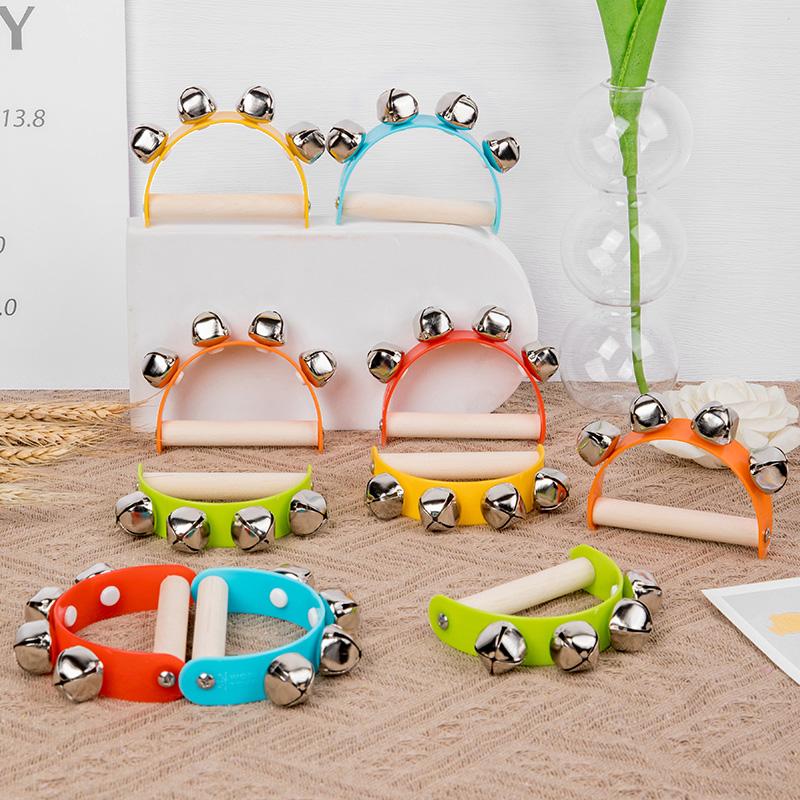 Wooden Half Round Hand Ringing Bell Children Musical Orff Instruments Clapper Handle Educational Fun Toys Infant Teaching Aids