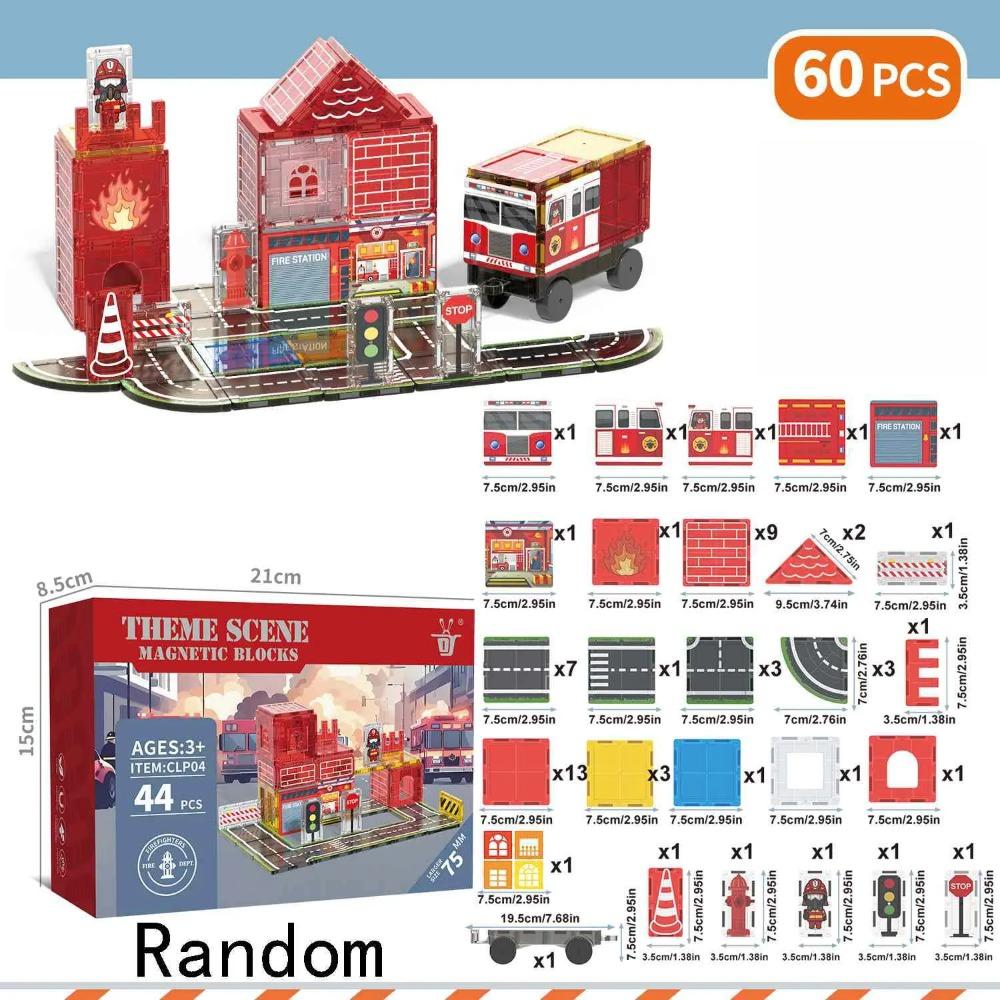 Magnetic Building Blocks Firefighting Theme Magnet Tiles with Fire Truck & Station Kids Montessori STEM Educational Sensory Toys