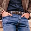 1pc Men's Leather Reversible Belt, Rotate Black Buckle