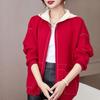 Middle-aged and elderly women's knitted sweater cardigan mother spring and autumn coat fashionable red natal year clothes new year clothes