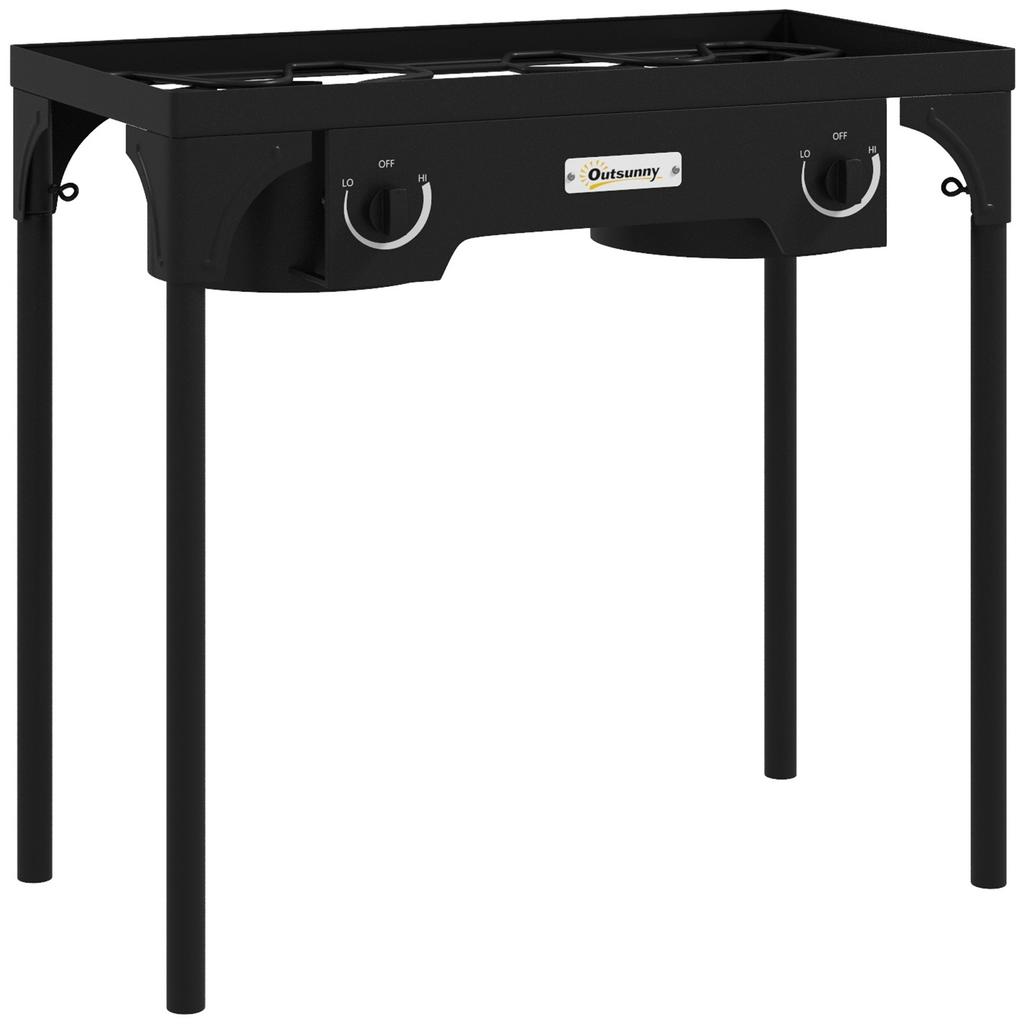 Portable Propane Stove 2 Burners 92000 BTU/h with 2 Removable Legs for Outdoor, Camping, Cast Metal