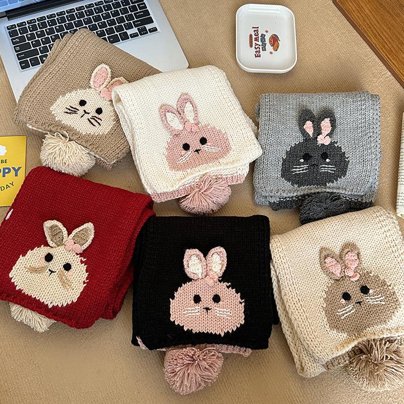 Falling Pool Knitwear: Cute Cartoon Rabbit Scarf, Women's Warm Winter Wool Neck Warmer.