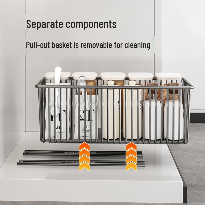 Pull-Out Mesh Storage Basket with Rails for Kitchen Cabinets