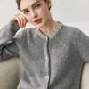 Women's Cashmere Cardigan Sweater Coat with Rhinestone-Embellished Round Neck, Light Luxury, Thickened Style, Long Sleeves.