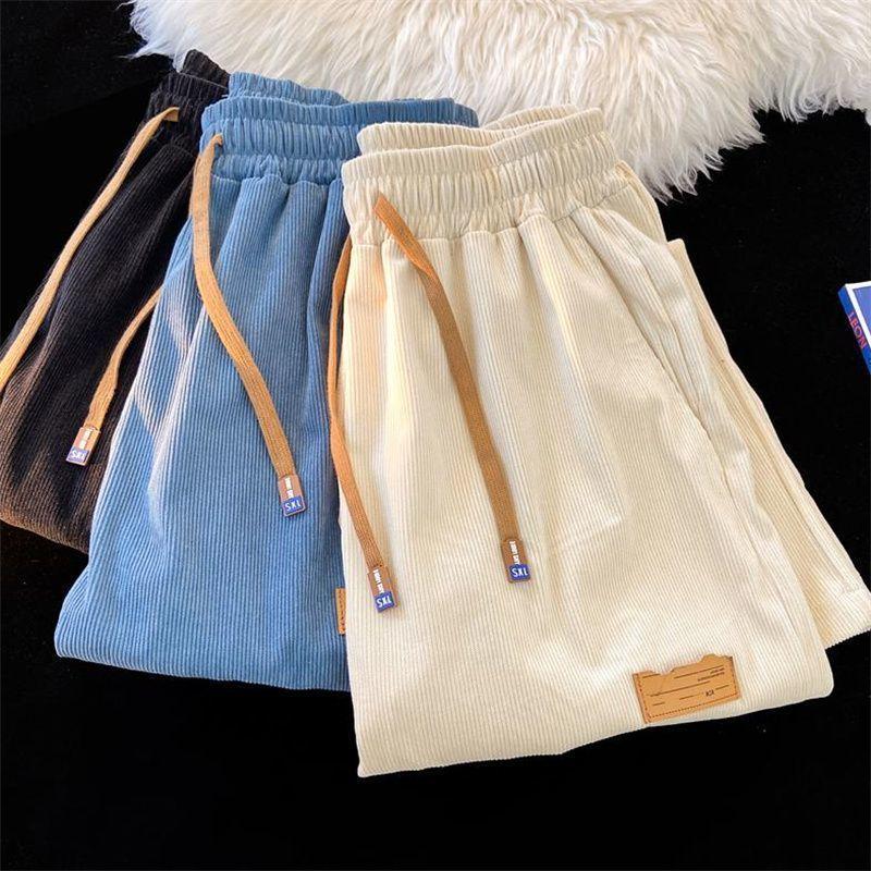 Corduroy Pants Women Korean Straight Leg Sports Sweatpants Spring and Autumn Vintage Versatile Casual Pants