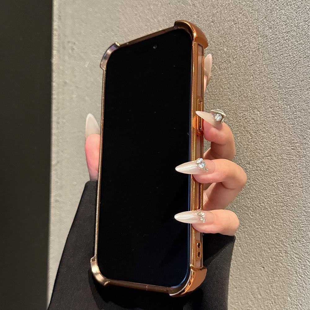 Shockproof Silicone Soft Case For iPhone 17 Air 16 15 14 13 Pro Max Plus Plating Glitter Luxury Cover Clear Shell Orange 17Pro