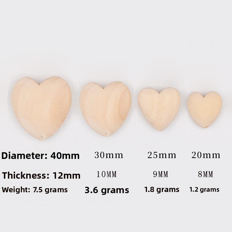 10PCS 20-40MM Natural Unfinished Wood Heart Beads Blank Unpainted Wooden Loose Spacer Beads for Jewelry Crafts Making