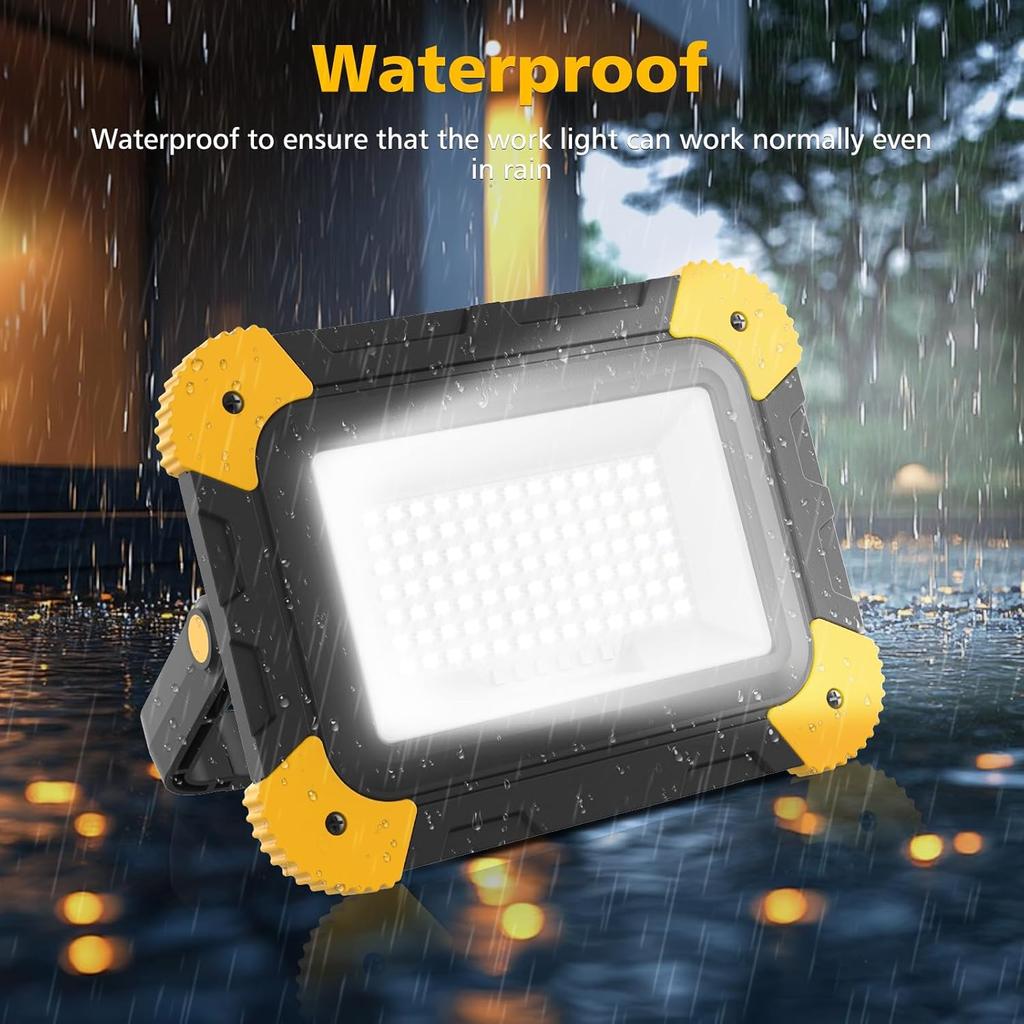 LED Work Spotlight 5 Mode Portable Construction Flood Light Rechargeable Camping Lamp for Site Garage Workshop Fishing Emergency