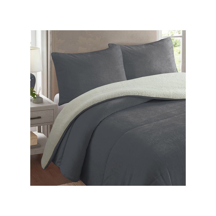 Couette polaire microfibre doublé sherpa 180x260 cm BICOLORE gris, par Soleil d'ocre