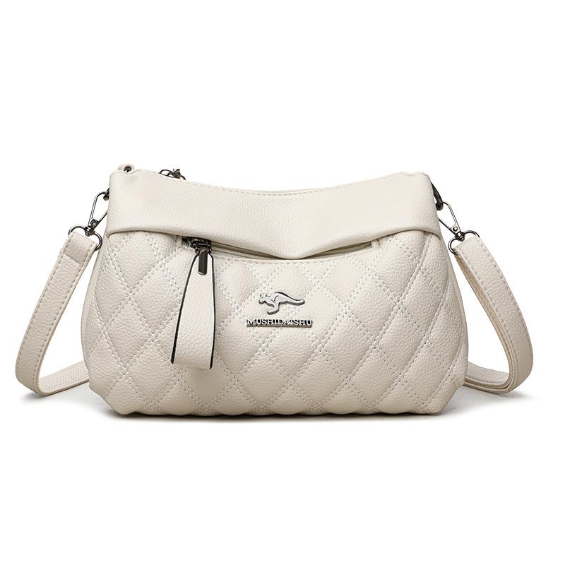 

Женская сумка большой вместимости, сумка через плечо, многосекционная, из мягкой кожи, ромбовидная сумка на плечо, сумка для матери среднего возраста бежевый