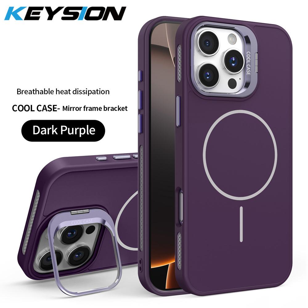 

KEYSION Магнитный беспроводной чехол для зарядки MagSafe для iPhone 14 15 16 Pro Max 16 Plus, с теплоотводом, подставкой для камеры, чехол для телефона for iPhone 14 Pro Max фиолетовый