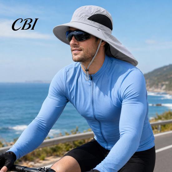 Fishing Bucket Hat Breathable Mesh Hat, 360-Degree Sunshade Fisherman with Detachable Face Sun Guard And Neck Flap, Adjustable Drawstring Outdoor