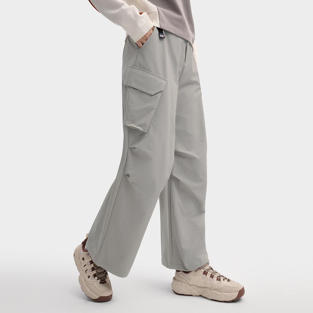 FILA Original Fashion Classic Workwear Soft Comfortable Brushed Woven Straight Leg Casual Pants Women pants Elegant-Gray F11W549802FGY
