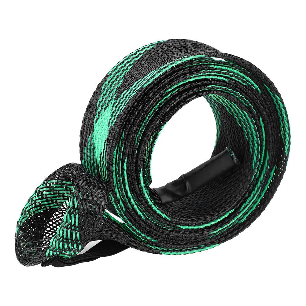 Braided Sleeve Expandable Casting Fishing Rod Pole Cover Protector Black + Green