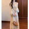 French Platycodon V-neck Floral Dress Women's Spring Large Size Fat Mm Vacation Style Temperament Fairy Waist Long Dress New