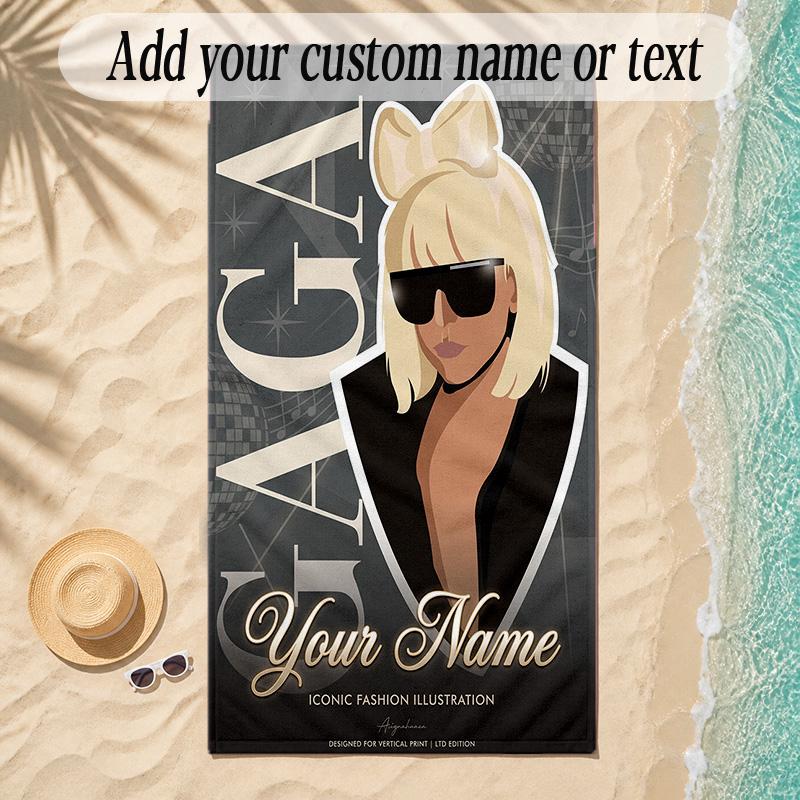 Beach TowelLady Gaga Custom Name Text Personalized Soft Towel for Beach Pool Indoor Home Decor Gift