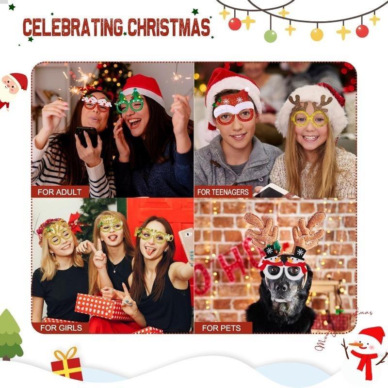 Christmas Novelty Party Glasses, Fun Xmas Eyewear Photo Props, Party Accessories for Family, Christmas Decor & Holiday Gift for Adults & Kids