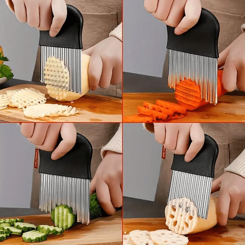 1pc Multifunctional Kitchen tool, Patterned Cutter, Stainless Steel Potato Cutter, Wolf Toothed Potato Cutter,Wavy Potato Cutter