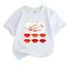 Kids Boys Girls 100% Cotton Crew Neck Short Sleeve T-shirt, Fashion Lipstick Print Casual Soft Breathable Summer Tee Tops for Children Daily Wear