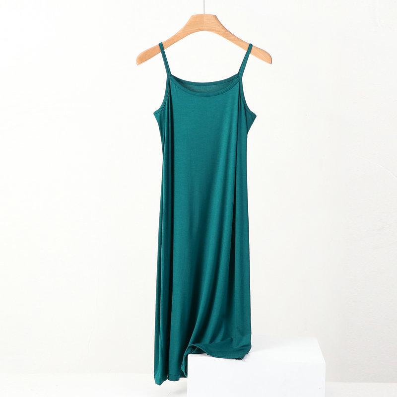 Women's Thin Strap A-line Midi Cami Dress Plus Size Solid Rayon Spandex Sleeveless High Waist Spring Summer Layering Long Tank Dress