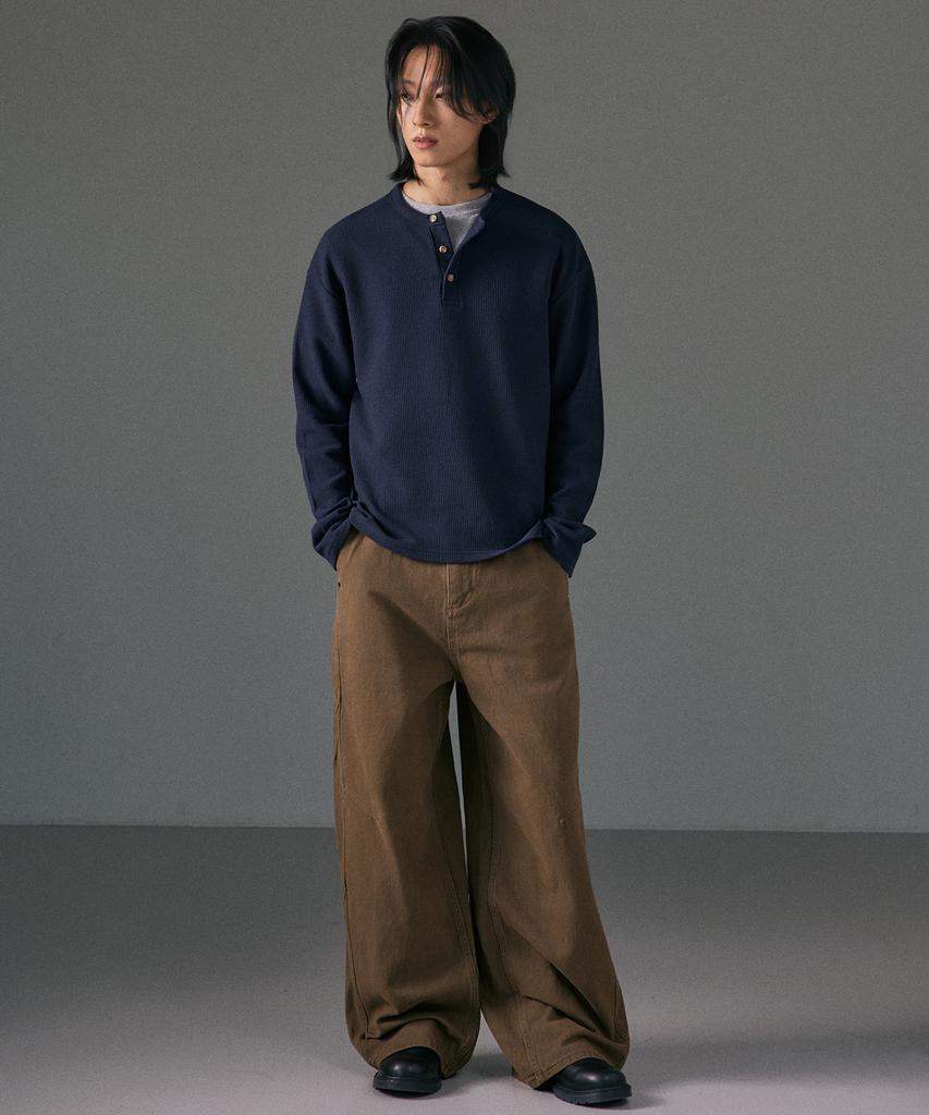 LXT Natural Washed Cotton Wide Straight Pants [Brown]
