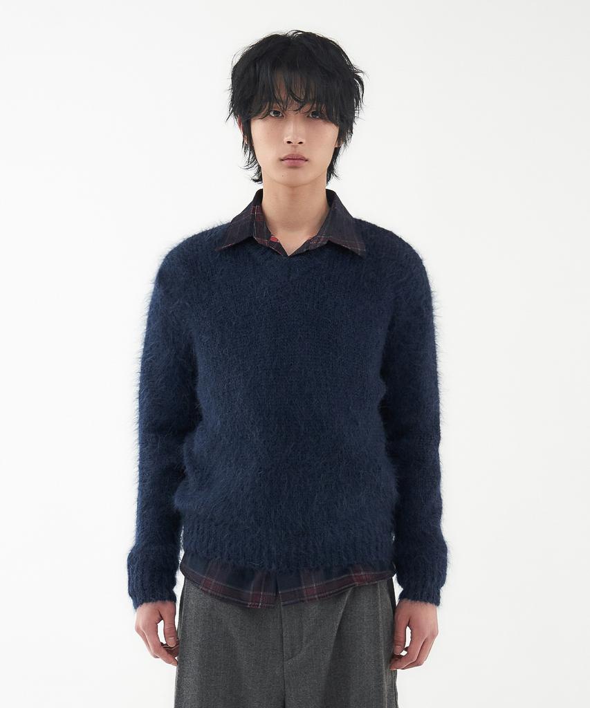Leondi Brushed Mohair V-Neck Knit - Navy