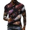 Mens Halloween Printed Vintage Texture Short Sleeve Polo Shirt Loose Breathable Summer Sports Streetwear Casual Top