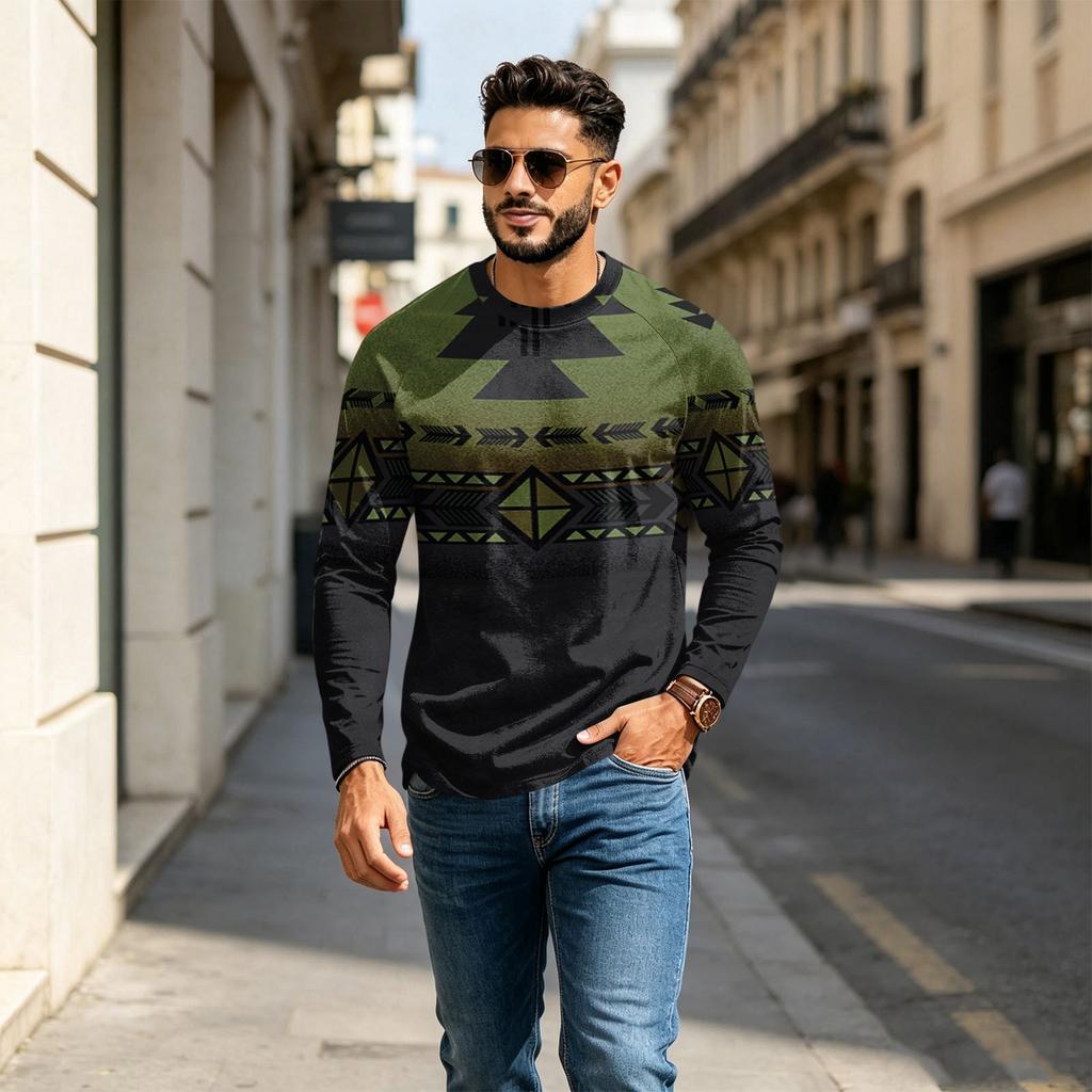 Men's Round Neck Raglan Long Sleeve Casual T-Shirt