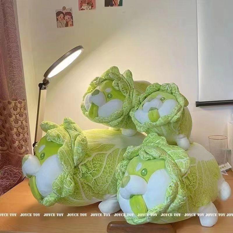 Cabbage Dog Plush Pillow – Japanese-Inspired Kawaii Vegetable Stuffed Animal, Cute Sofa Cushion for Teens, Xmas Gift Decor