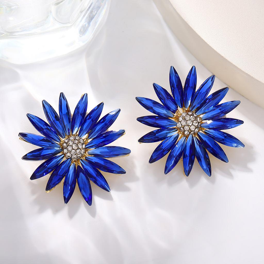 Fashion Daisy Sunflower Stud Earrings With Rhinestones Colorful Gemstone Floral Earrings Elegant Jewelry For Women