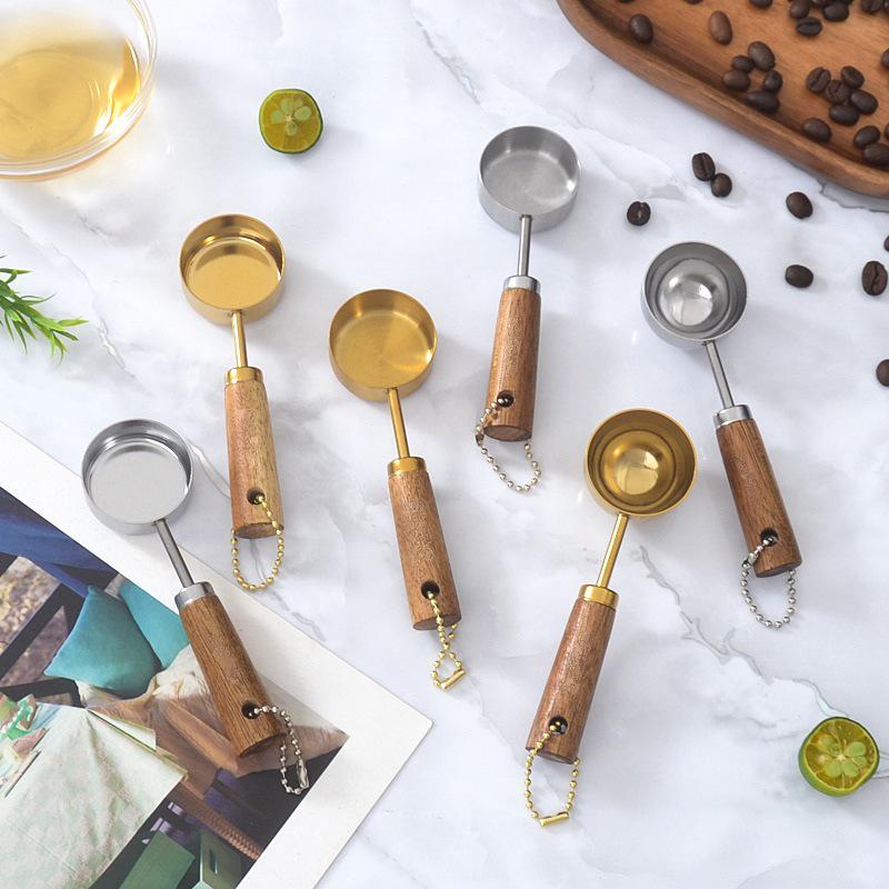 Gold-Plated Wooden Handle Baking Spoon - 15ML Coffee & Seasoning Measure