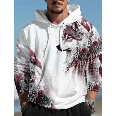 Sudadera con capucha vintage para hombre, estampado 3D de lobo, sudadera con capucha de manga larga con gráficos de lobo animal, camisetas de calle de gran tamaño a la moda para hombre