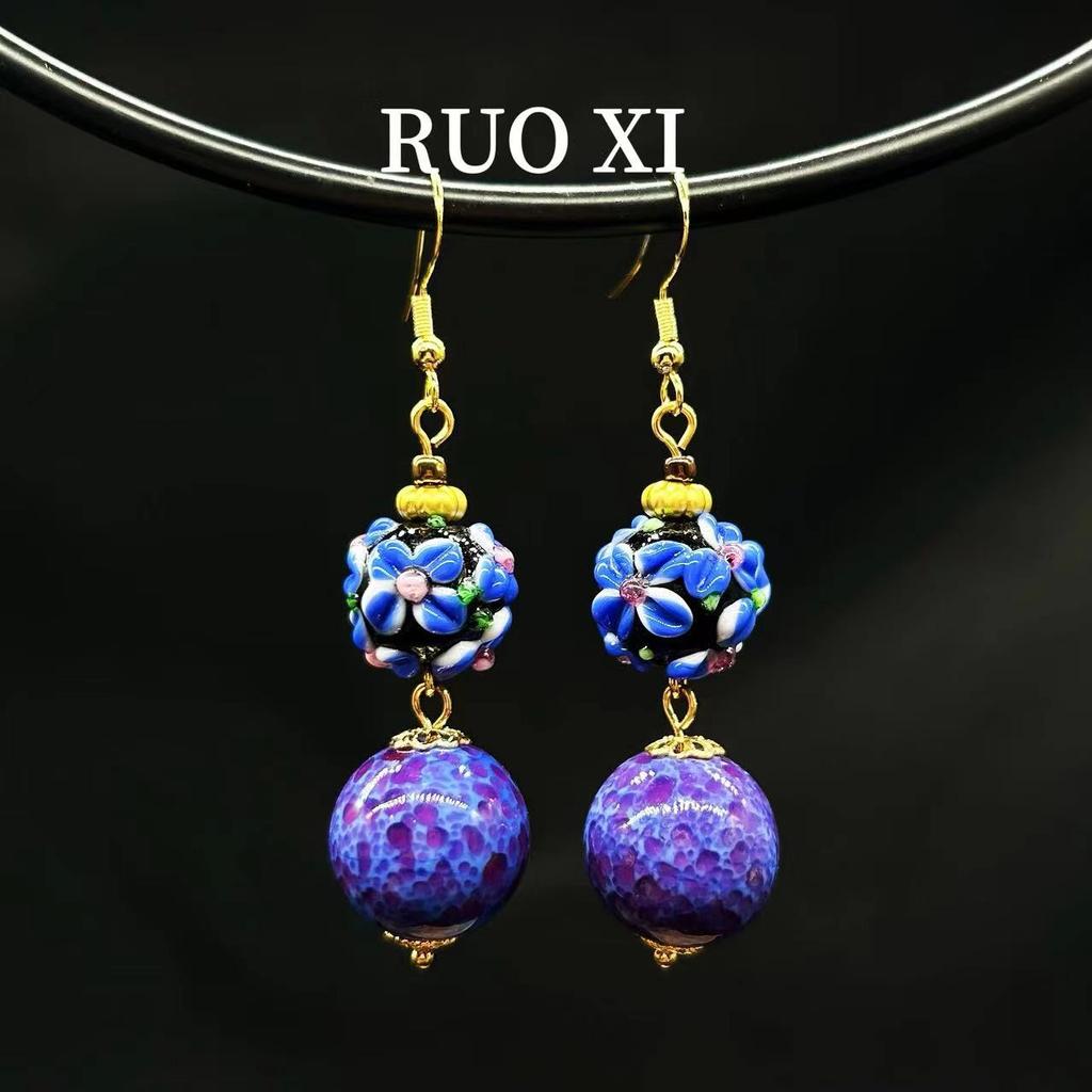 Medieval Vintage Retro Purple Frog Skin Glazed, Murano Purple Versatile New Chinese Necklace Earrings