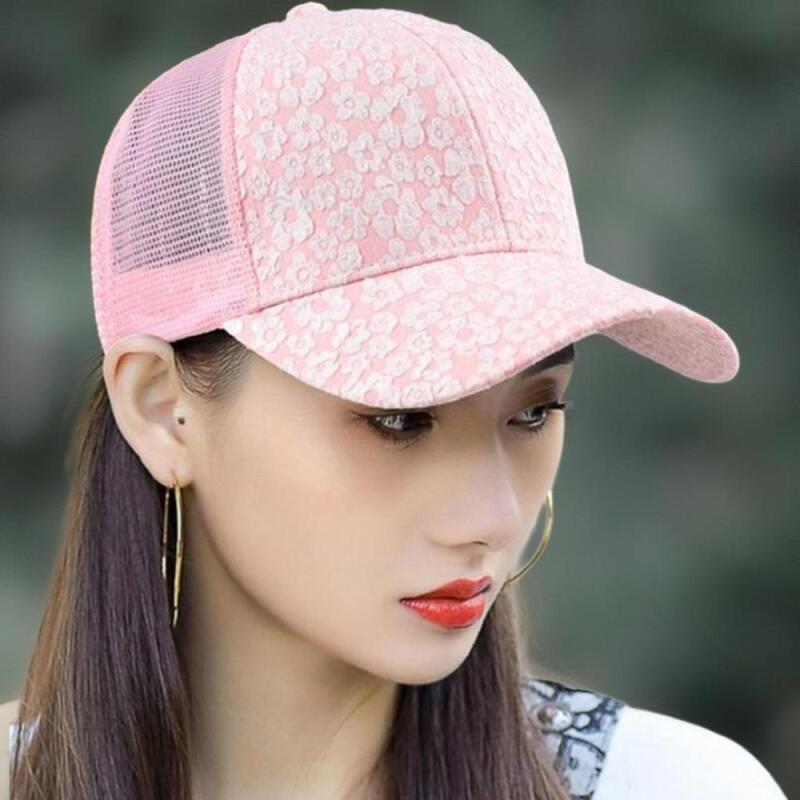 Women's Flower Embroidered Lace Mesh Baseball Cap