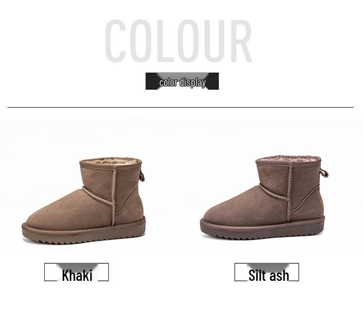 Unisex Suede Cowhide Snow Boots - Thickened Mid-Calf Leather for Warmth, Ideal for Cold Weather
