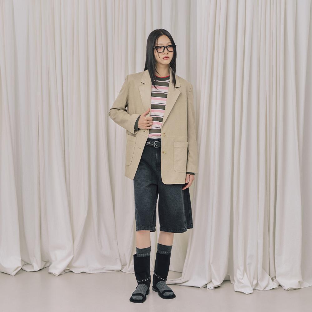 Lap Single 2-Button Jacket (Suede/Faux Leather) Ar3Lz862