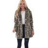 Women's Turn Down Collar Long Sleeve Loose Fit Leopard Print Faux Fur Jacket Mid Length Plush Winter Cardigan Coat