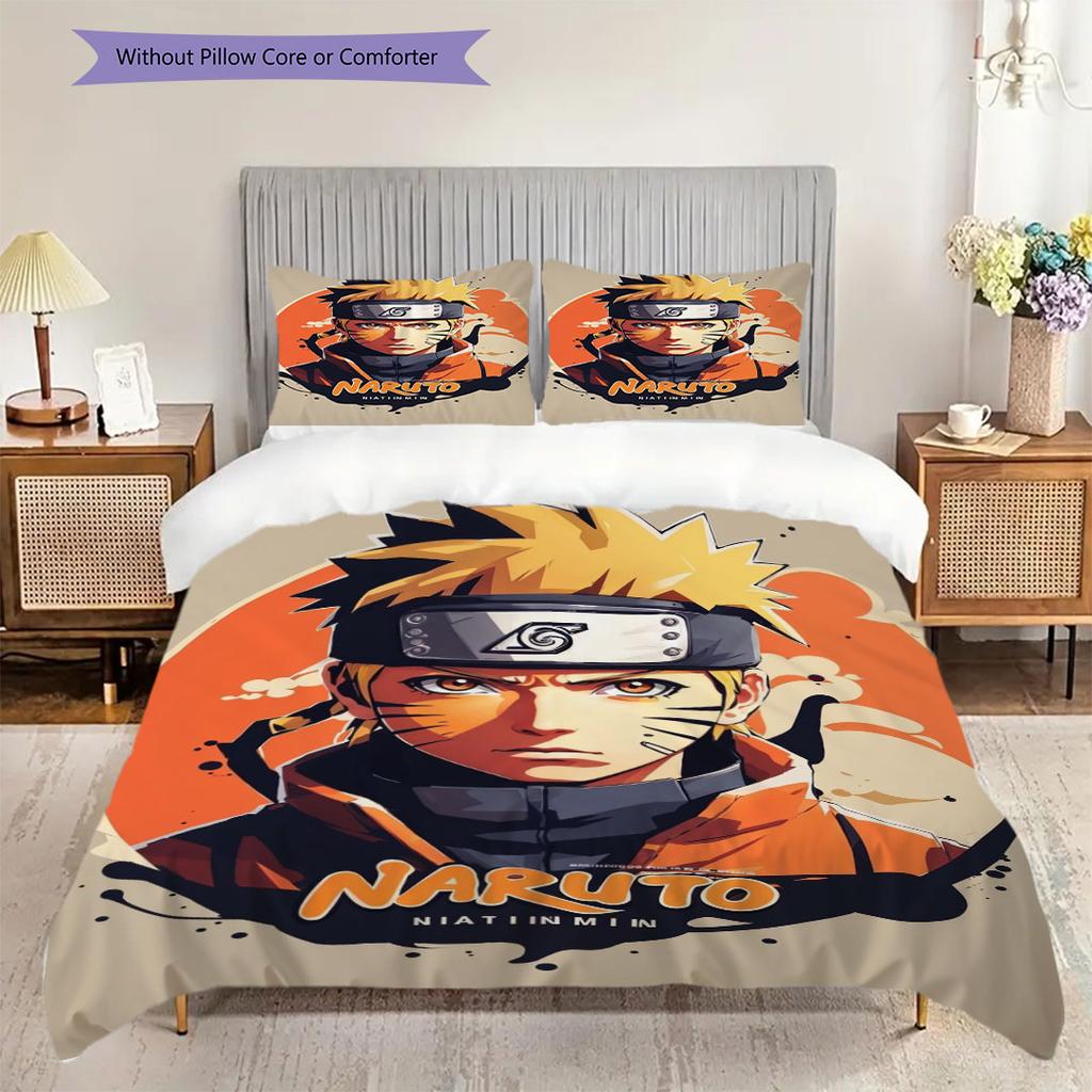 3pc Naruto-themed Printed Bedding Set( Without Core), Soft and Skin-friendly, Suitable for Bedroom or Guest Room