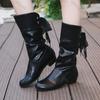 Fashion Plus Size 35-43 Women Middle Calf Boots Back Lace Up Low Heels Autumn Shoes Black Botines White Botas Mujer Female Snow Boot Red