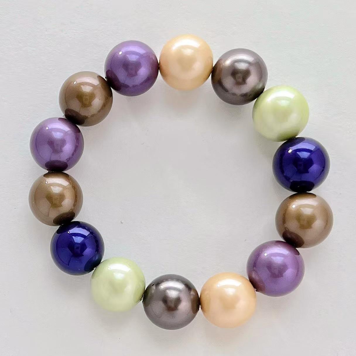 14Mm High Quality Retro Premium Morandi Mixed Color Artificial Crystal Pearl Bracelet Bracelet
