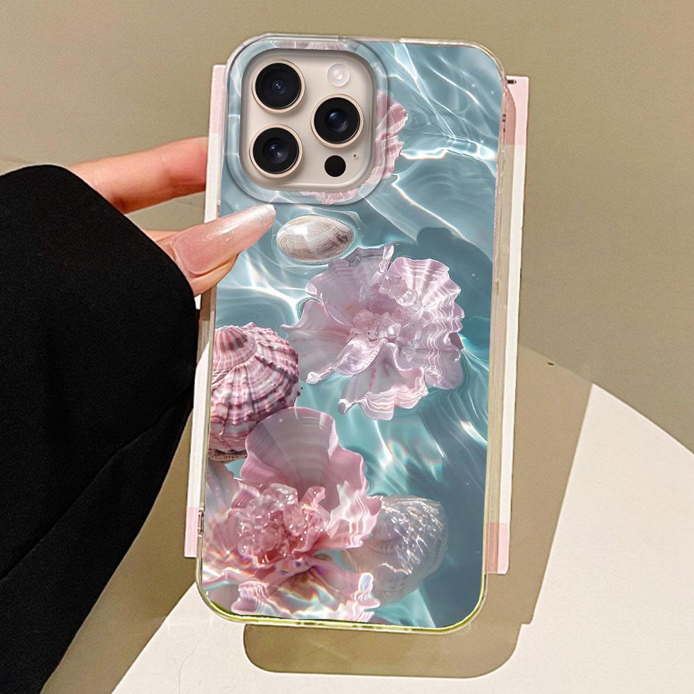 Okeāna pērļu gliemežvāka ūdens faktūras meiteņu tālruņa vāciņš priekš iphone 16 15 14 7 8 Plus 13 11 12 Pro Max X XS XR SE 2022 2020 16e vāciņš