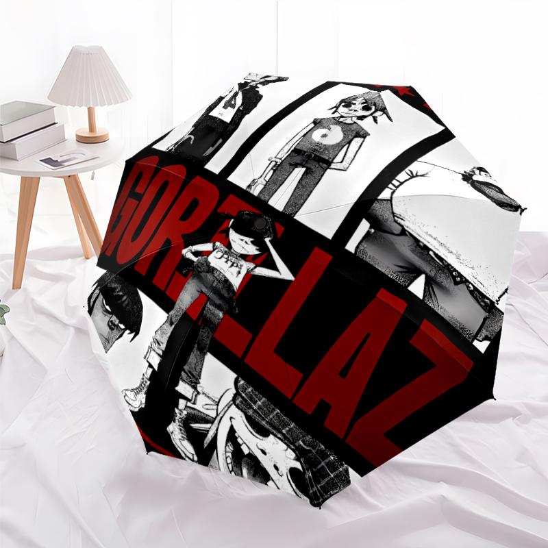 Printed Gorillaz band Folding Umbrella,Outdoor,Leisure,And Travel Umbrella,Durable Umbrella Fabric,Birthday And Holiday Gift