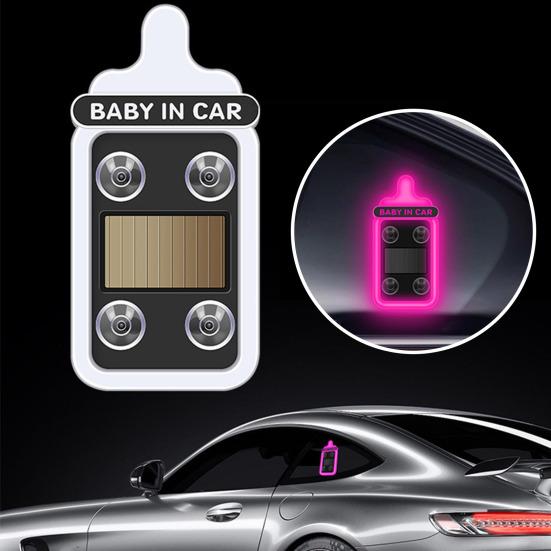 Solar Bottle Shape Car Light Baby in Car Safety Sign Wireless Neon Atmosphere Lamp for Triangle Window Suction Cup Mount LED Decorative Light Unique
