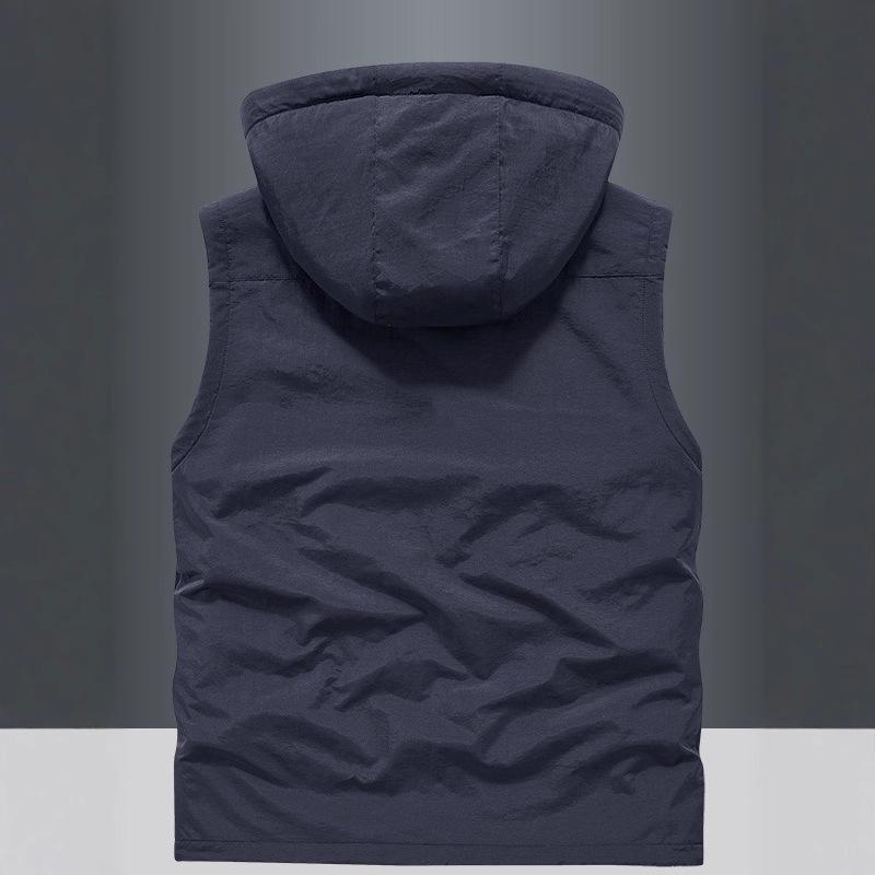 Gilet da uomo in pile Sherpa double-face con imbottitura in velluto, per esterni, con cappuccio staccabile