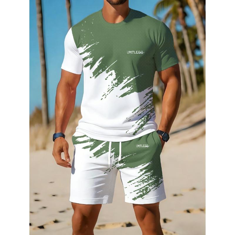 Casual Sports Suit Breathable Outdoor Casual Men s Round Neck T-shirt Shorts Pants Suit S